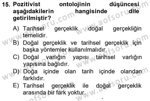 Tarih Felsefesi 2 Dersi 2014 - 2015 Yılı Tek Ders Sınav Soruları 15. Soru