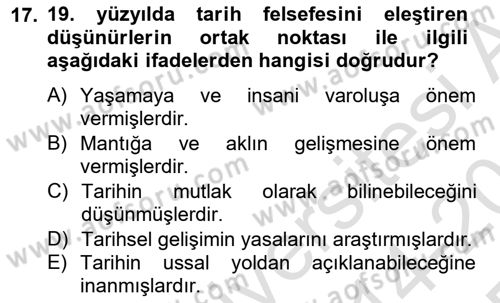 Tarih Felsefesi 2 Dersi 2014 - 2015 Yılı Tek Ders Sınav Soruları 17. Soru
