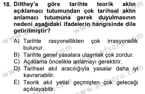 Tarih Felsefesi 2 Dersi 2014 - 2015 Yılı Tek Ders Sınav Soruları 18. Soru