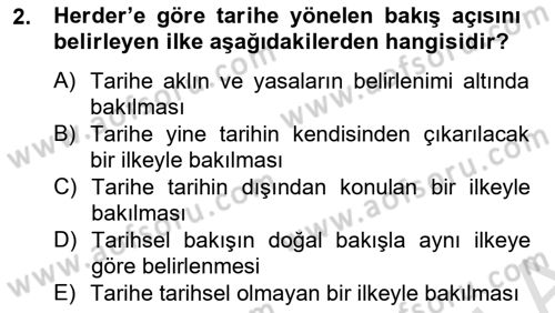 Tarih Felsefesi 2 Dersi 2014 - 2015 Yılı Tek Ders Sınav Soruları 2. Soru