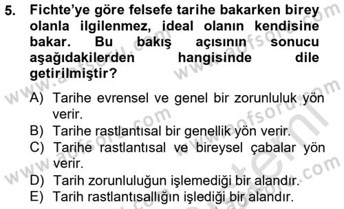 Tarih Felsefesi 2 Dersi 2014 - 2015 Yılı Tek Ders Sınav Soruları 5. Soru