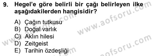 Tarih Felsefesi 2 Dersi 2014 - 2015 Yılı Tek Ders Sınav Soruları 9. Soru