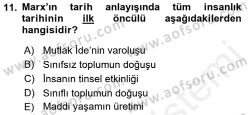 Tarih Felsefesi 2 Dersi 2015 - 2016 Yılı (Vize) Ara Sınav Soruları 11. Soru