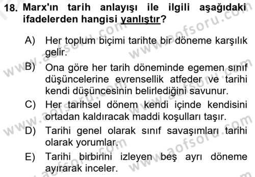 Tarih Felsefesi 2 Dersi 2015 - 2016 Yılı (Vize) Ara Sınav Soruları 18. Soru
