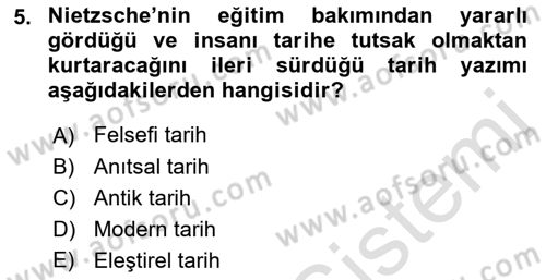 Tarih Felsefesi 2 Dersi 2015 - 2016 Yılı (Final) Dönem Sonu Sınav Soruları 5. Soru