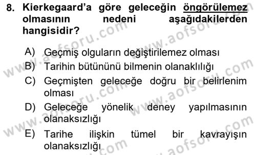 Tarih Felsefesi 2 Dersi 2015 - 2016 Yılı (Final) Dönem Sonu Sınav Soruları 8. Soru