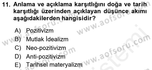 Tarih Felsefesi 2 Dersi 2015 - 2016 Yılı Tek Ders Sınav Soruları 11. Soru