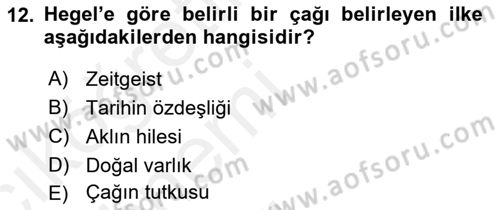 Tarih Felsefesi 2 Dersi 2015 - 2016 Yılı Tek Ders Sınav Soruları 12. Soru