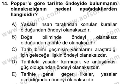 Tarih Felsefesi 2 Dersi 2015 - 2016 Yılı Tek Ders Sınav Soruları 14. Soru