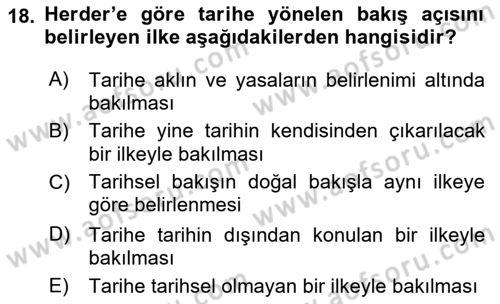 Tarih Felsefesi 2 Dersi 2015 - 2016 Yılı Tek Ders Sınav Soruları 18. Soru