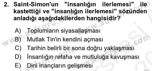 Tarih Felsefesi 2 Dersi 2015 - 2016 Yılı Tek Ders Sınav Soruları 2. Soru