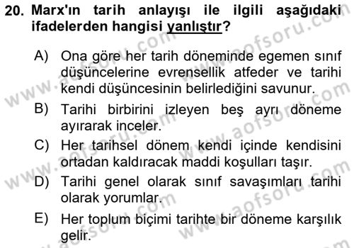 Tarih Felsefesi 2 Dersi 2015 - 2016 Yılı Tek Ders Sınav Soruları 20. Soru