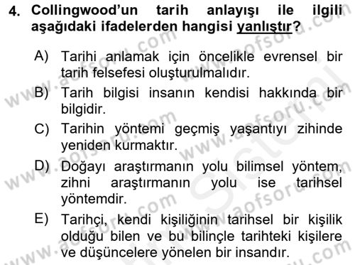 Tarih Felsefesi 2 Dersi 2015 - 2016 Yılı Tek Ders Sınav Soruları 4. Soru