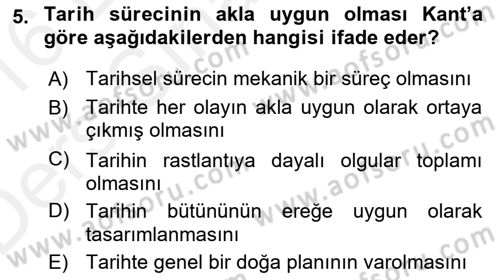 Tarih Felsefesi 2 Dersi 2015 - 2016 Yılı Tek Ders Sınav Soruları 5. Soru