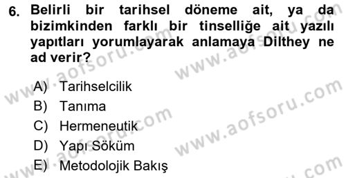 Tarih Felsefesi 2 Dersi 2015 - 2016 Yılı Tek Ders Sınav Soruları 6. Soru