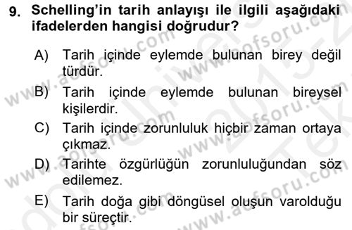 Tarih Felsefesi 2 Dersi 2015 - 2016 Yılı Tek Ders Sınav Soruları 9. Soru