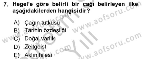 Tarih Felsefesi 2 Dersi 2016 - 2017 Yılı 3 Ders Sınav Soruları 7. Soru