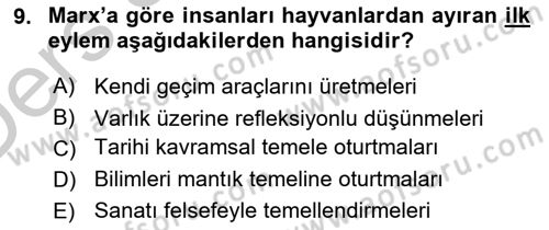 Tarih Felsefesi 2 Dersi 2016 - 2017 Yılı 3 Ders Sınav Soruları 9. Soru