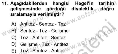 Tarih Felsefesi 2 Dersi 2016 - 2017 Yılı (Vize) Ara Sınav Soruları 11. Soru