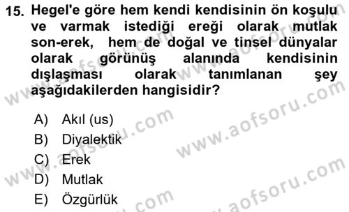 Tarih Felsefesi 2 Dersi 2016 - 2017 Yılı (Vize) Ara Sınav Soruları 15. Soru