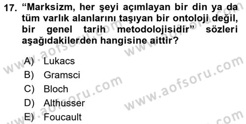 Tarih Felsefesi 2 Dersi 2016 - 2017 Yılı (Vize) Ara Sınav Soruları 17. Soru
