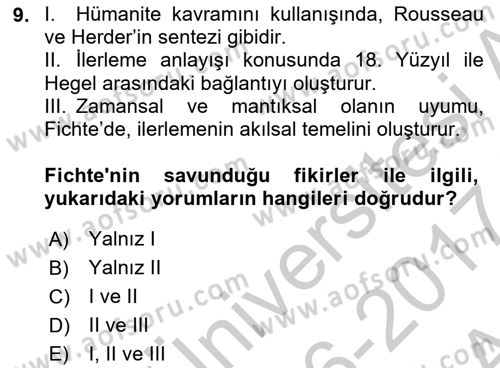 Tarih Felsefesi 2 Dersi 2016 - 2017 Yılı (Vize) Ara Sınav Soruları 9. Soru