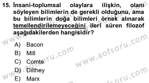 Tarih Felsefesi 2 Dersi 2016 - 2017 Yılı (Final) Dönem Sonu Sınav Soruları 15. Soru