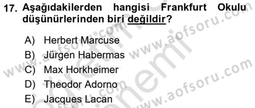 Tarih Felsefesi 2 Dersi 2016 - 2017 Yılı (Final) Dönem Sonu Sınav Soruları 17. Soru