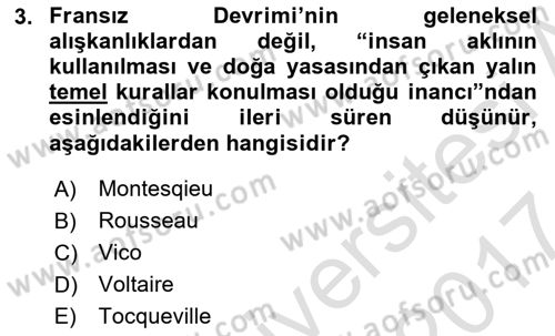 Tarih Felsefesi 2 Dersi 2016 - 2017 Yılı (Final) Dönem Sonu Sınav Soruları 3. Soru