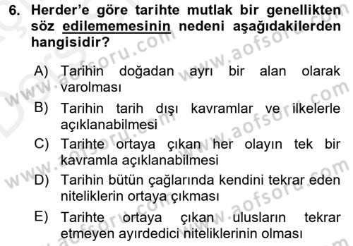 Tarih Felsefesi 2 Dersi 2017 - 2018 Yılı 3 Ders Sınav Soruları 6. Soru
