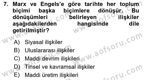 Tarih Felsefesi 2 Dersi 2017 - 2018 Yılı 3 Ders Sınav Soruları 7. Soru