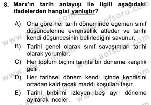 Tarih Felsefesi 2 Dersi 2017 - 2018 Yılı 3 Ders Sınav Soruları 8. Soru