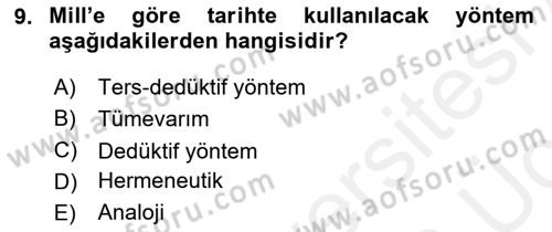 Tarih Felsefesi 2 Dersi 2017 - 2018 Yılı 3 Ders Sınav Soruları 9. Soru