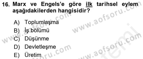 Tarih Felsefesi 2 Dersi 2017 - 2018 Yılı (Vize) Ara Sınavı 16. Soru