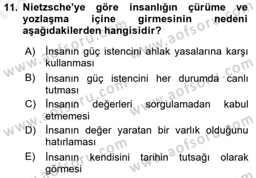 Tarih Felsefesi 2 Dersi 2017 - 2018 Yılı (Final) Dönem Sonu Sınav Soruları 11. Soru