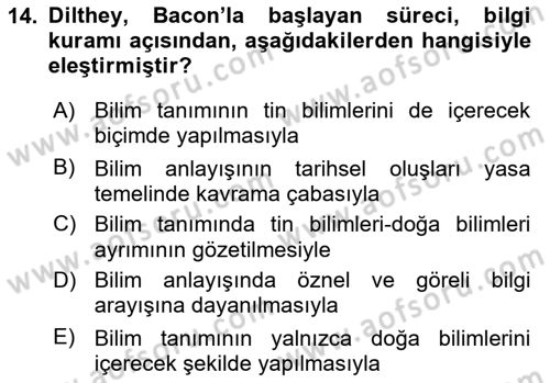 Tarih Felsefesi 2 Dersi 2017 - 2018 Yılı (Final) Dönem Sonu Sınav Soruları 14. Soru