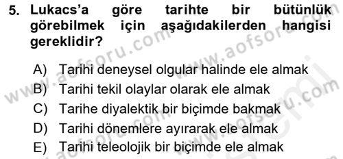 Tarih Felsefesi 2 Dersi 2017 - 2018 Yılı (Final) Dönem Sonu Sınav Soruları 5. Soru