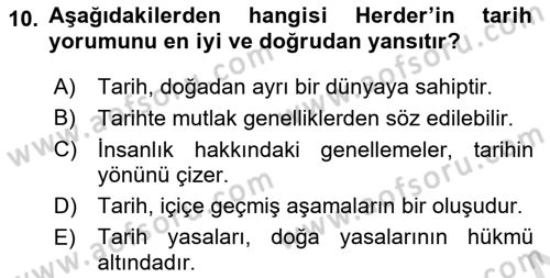 Tarih Felsefesi 2 Dersi 2018 - 2019 Yılı 3 Ders Sınav Soruları 10. Soru