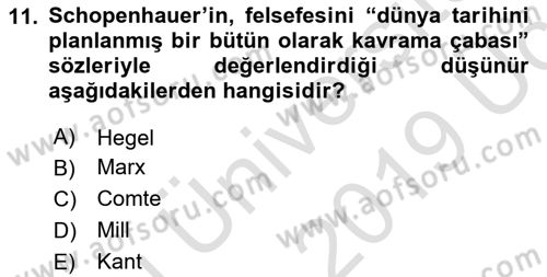 Tarih Felsefesi 2 Dersi 2018 - 2019 Yılı 3 Ders Sınav Soruları 11. Soru
