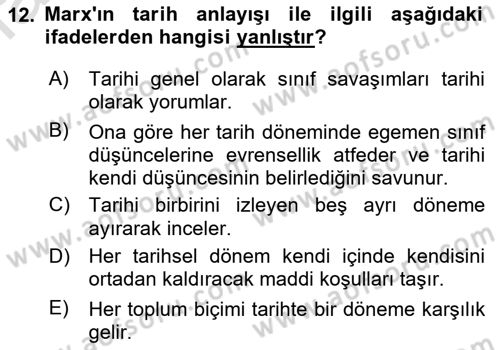 Tarih Felsefesi 2 Dersi 2018 - 2019 Yılı 3 Ders Sınav Soruları 12. Soru