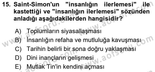 Tarih Felsefesi 2 Dersi 2018 - 2019 Yılı 3 Ders Sınav Soruları 15. Soru