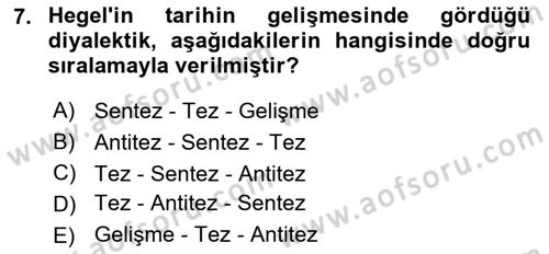 Tarih Felsefesi 2 Dersi 2018 - 2019 Yılı 3 Ders Sınav Soruları 7. Soru