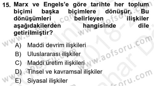 Tarih Felsefesi 2 Dersi 2018 - 2019 Yılı (Vize) Ara Sınav Soruları 15. Soru