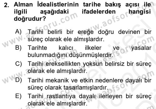Tarih Felsefesi 2 Dersi 2018 - 2019 Yılı (Vize) Ara Sınav Soruları 2. Soru