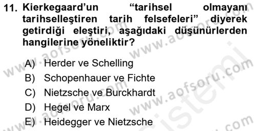 Tarih Felsefesi 2 Dersi 2018 - 2019 Yılı (Final) Dönem Sonu Sınav Soruları 11. Soru