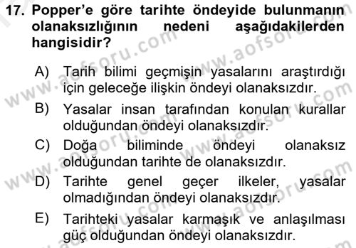Tarih Felsefesi 2 Dersi 2018 - 2019 Yılı (Final) Dönem Sonu Sınav Soruları 17. Soru