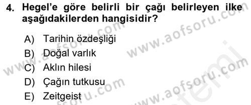 Tarih Felsefesi 2 Dersi 2018 - 2019 Yılı (Final) Dönem Sonu Sınav Soruları 4. Soru