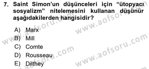 Tarih Felsefesi 2 Dersi 2018 - 2019 Yılı (Final) Dönem Sonu Sınav Soruları 7. Soru