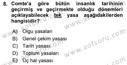 Tarih Felsefesi 2 Dersi 2018 - 2019 Yılı (Final) Dönem Sonu Sınav Soruları 8. Soru