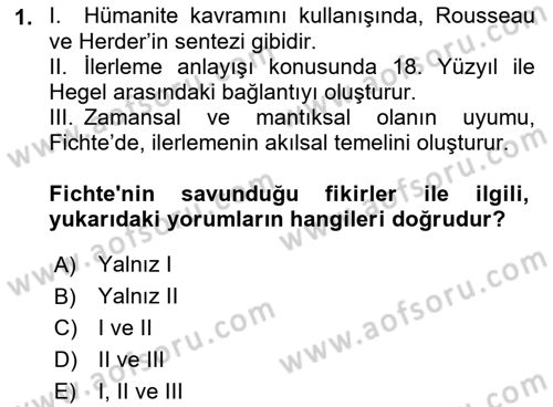 Tarih Felsefesi 2 Dersi 2018 - 2019 Yılı Yaz Okulu Sınavı 1. Soru